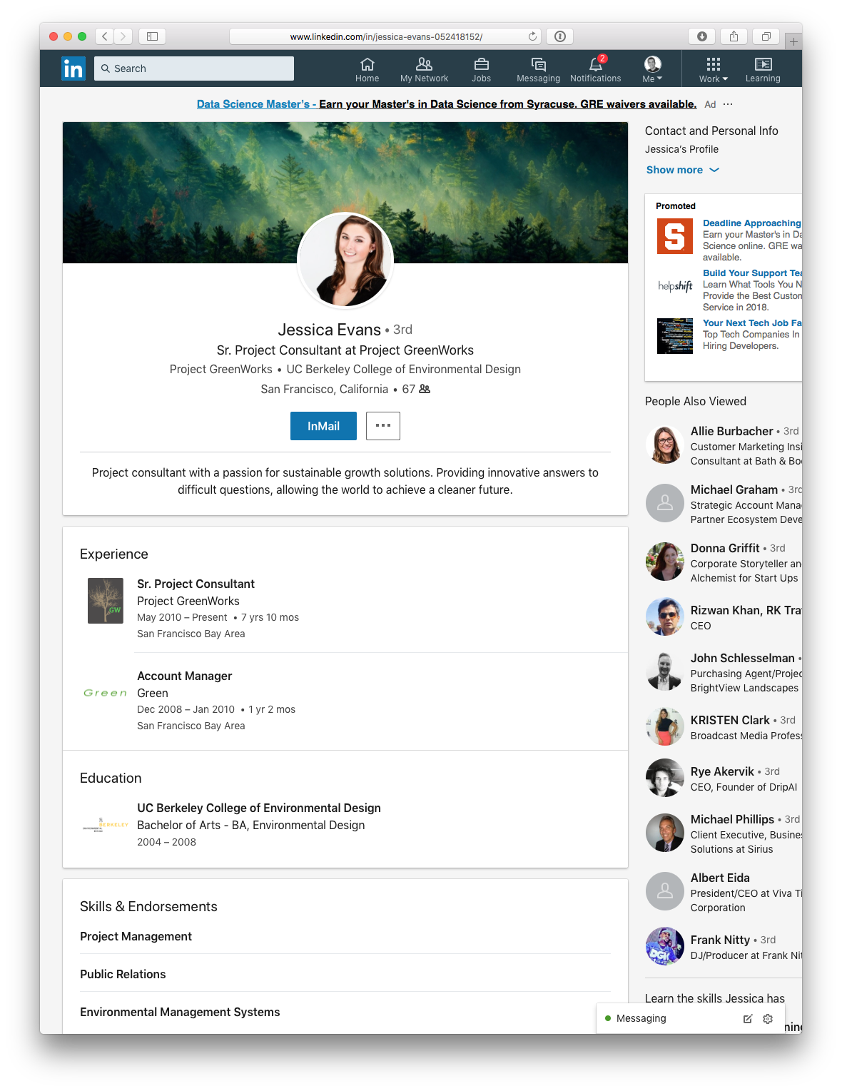 Jessica Evans LinkedIn Profile